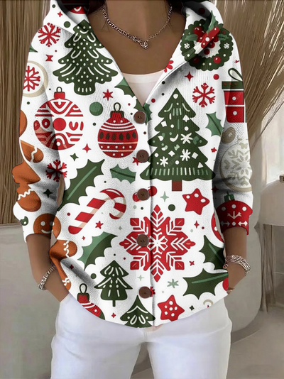 Elegancki i wygodny kardigan z kapturem w świąteczne wzory, idealny do noszenia na co dzień