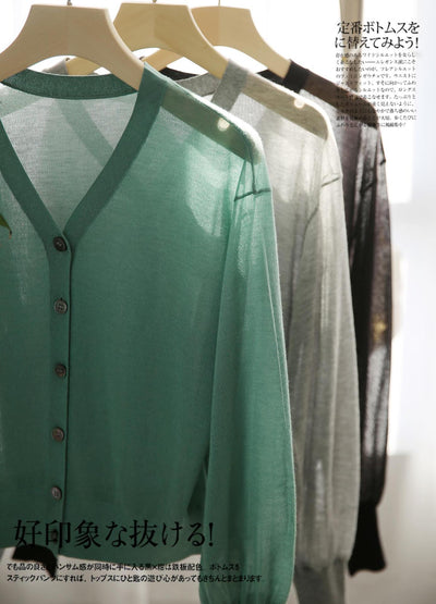 Elegancki i wygodny, lekki, oddychający damski kardigan w jednolitym kolorze z dekoltem w serek i guzikami