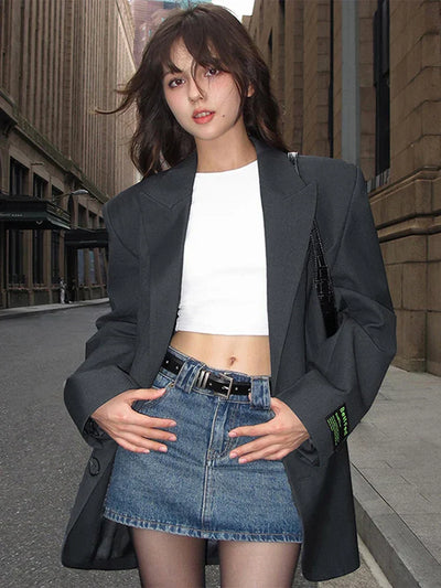 Marynarka Damska Oversize Z Naszywką Na Rękawie | Stylowy Look